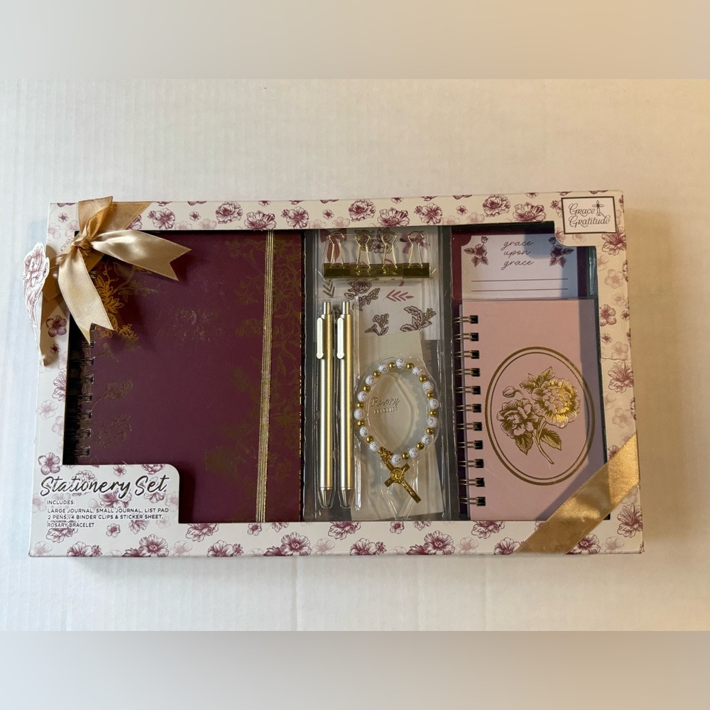 Grace & Gratitude NWT Stationery Gift Set - Plum & Blush with Gold Accents
